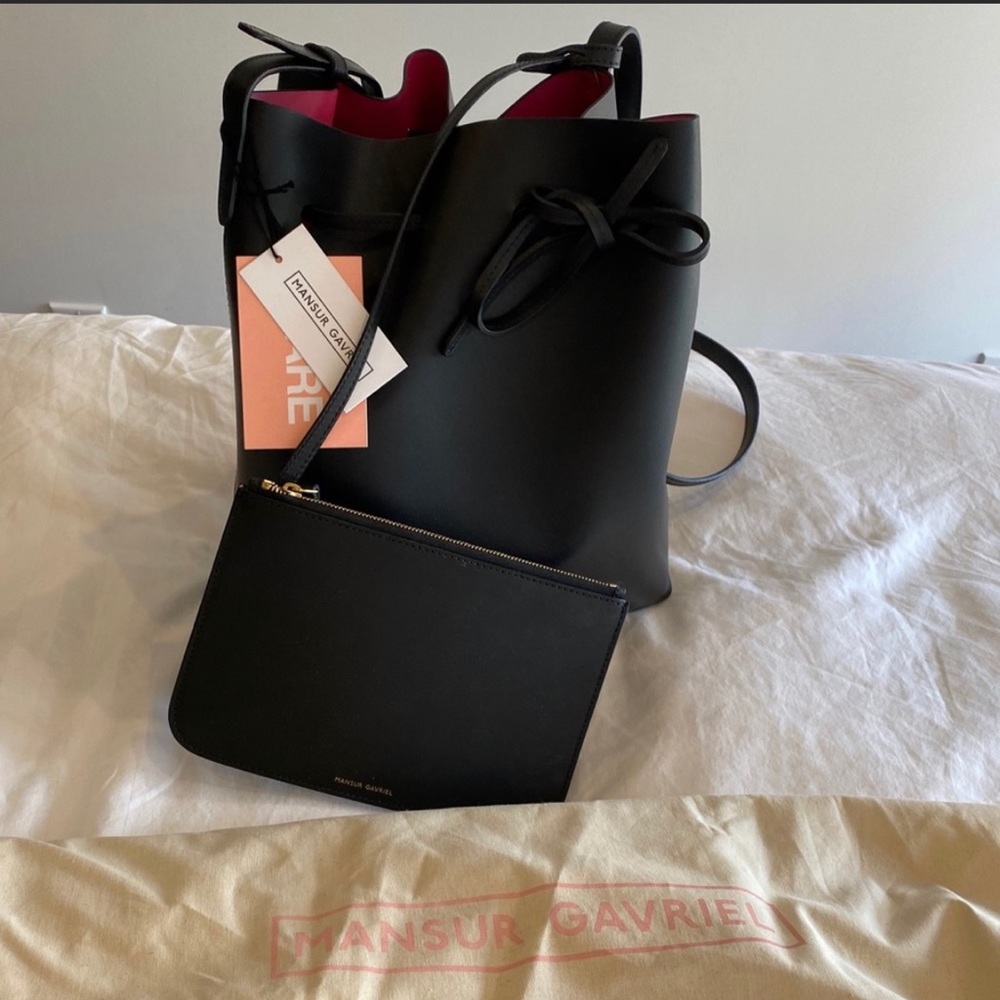 Mansur Gavriel iconic Bucket Bag with red interior